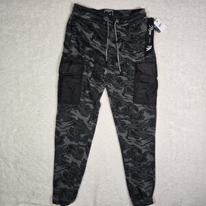 $228 PRPS Japanese Mens Black Camo Cargo Sweatpants Joggers Mens Small Pockets S
